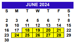 District School Academic Calendar for Bryan Elementary for June 2024