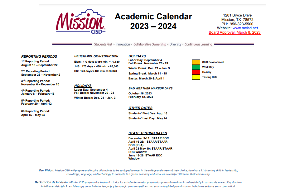 District School Academic Calendar Key for Bryan Elementary