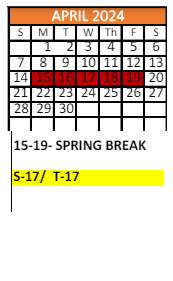 District School Academic Calendar for J E Turner Elementary for April 2024