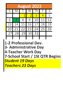 District School Academic Calendar for Old Shell Creative Performing Art for August 2023