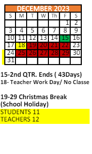 District School Academic Calendar for Pointe Academy for December 2023