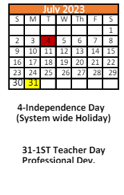 District School Academic Calendar for Cl Scarborough Middle School for July 2023