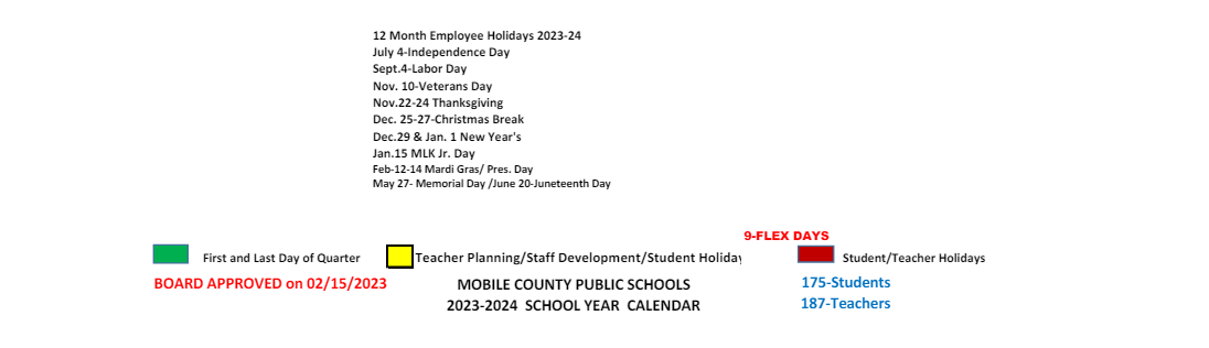 District School Academic Calendar Key for Pointe Academy