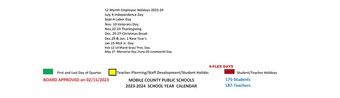 District School Academic Calendar Key for The Learning Tree