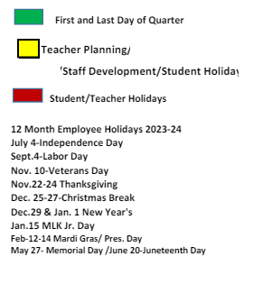 District School Academic Calendar Legend for Nelson Adams Middle School