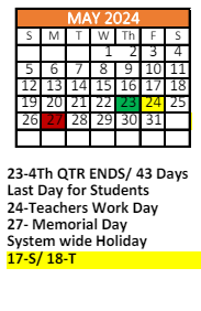 District School Academic Calendar for Robert E Lee Intermediate Elementary School for May 2024