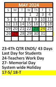 District School Academic Calendar for Er Dickson Elementary School for May 2024