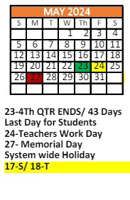 District School Academic Calendar for Lillie B Williamson High School for May 2024