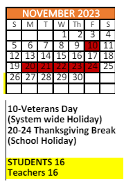 District School Academic Calendar for Er Dickson Elementary School for November 2023