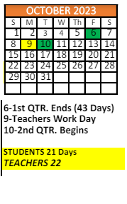 District School Academic Calendar for Hollingers Island Elementary School for October 2023