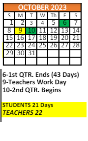 District School Academic Calendar for Pillans Middle School for October 2023