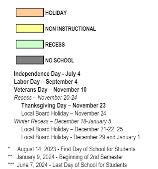 District School Academic Calendar Legend for Wilcox Elementary