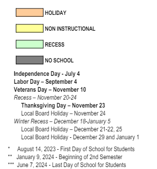 District School Academic Calendar Legend for Montebello Intermediate