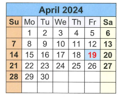 District School Academic Calendar for T S Morris Elementary School for April 2024