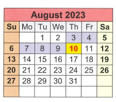 District School Academic Calendar for T S Morris Elementary School for August 2023