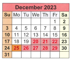 District School Academic Calendar for T S Morris Elementary School for December 2023