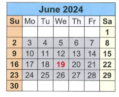District School Academic Calendar for T S Morris Elementary School for June 2024