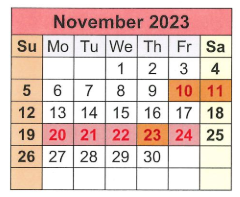 District School Academic Calendar for T S Morris Elementary School for November 2023