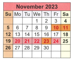 District School Academic Calendar for Loveless Academic Magnet Program High School for November 2023