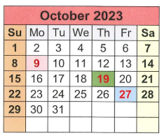 District School Academic Calendar for T S Morris Elementary School for October 2023