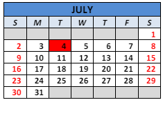 District School Academic Calendar for Paul Hadley Middle Sch for July 2023