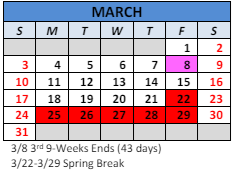 District School Academic Calendar for Paul Hadley Middle Sch for March 2024