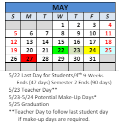 District School Academic Calendar for Paul Hadley Middle Sch for May 2024