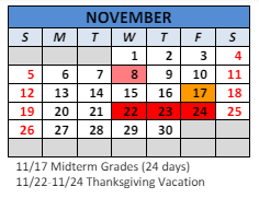 District School Academic Calendar for Paul Hadley Middle Sch for November 2023