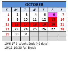District School Academic Calendar for Paul Hadley Middle Sch for October 2023