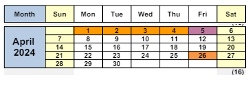 District School Academic Calendar for Horizons Alternative for April 2024
