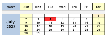 District School Academic Calendar for Horizons Alternative for July 2023