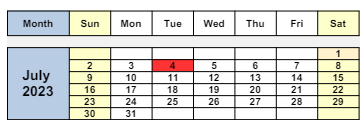 District School Academic Calendar for Bancroft Elementary for July 2023