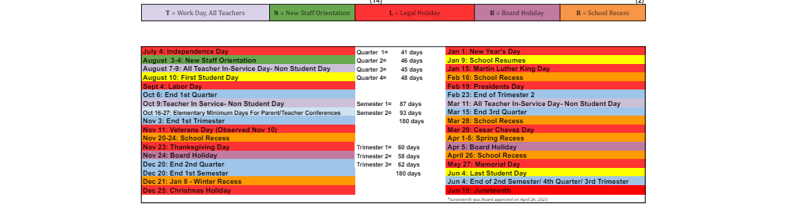 District School Academic Calendar Key for Monte Gardens Elementary