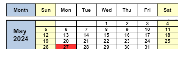 District School Academic Calendar for Valhalla Elementary for May 2024