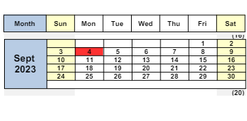 District School Academic Calendar for Sunrise (special Education) for September 2023