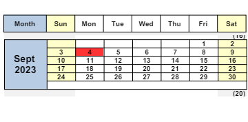 District School Academic Calendar for Horizons Alternative for September 2023