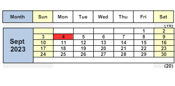 District School Academic Calendar for Fair Oaks Elementary for September 2023