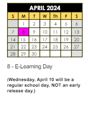 District School Academic Calendar for Mt Comfort Elementary School for April 2024