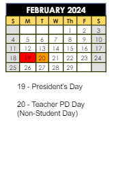District School Academic Calendar for Mt Comfort Elementary School for February 2024