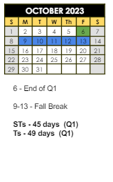 District School Academic Calendar for Mt Comfort Elementary School for October 2023