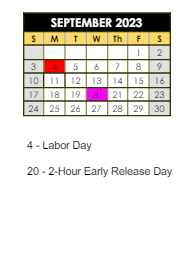 District School Academic Calendar for Mt Comfort Elementary School for September 2023