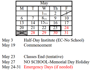 District School Academic Calendar for Steeple Run Elem School for May 2024