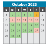 District School Academic Calendar for Harris Hillman Special for October 2023