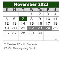 District School Academic Calendar for Charles Allen Prosser Sch Of Tech for November 2023