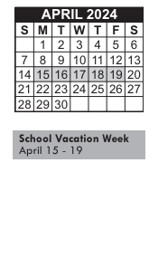 District School Academic Calendar for James B Congdon for April 2024