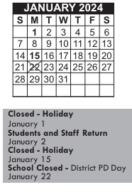 District School Academic Calendar for James B Congdon for January 2024