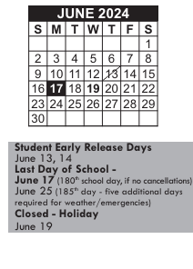 District School Academic Calendar for James B Congdon for June 2024