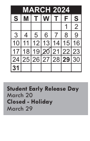 District School Academic Calendar for James B Congdon for March 2024