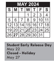 District School Academic Calendar for James B Congdon for May 2024