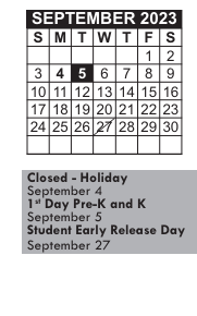 District School Academic Calendar for James B Congdon for September 2023